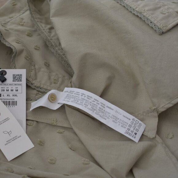 NWT Zara Women's Green Plumetis Oversized Blouse with Lace Trim - Picture 7 of 11